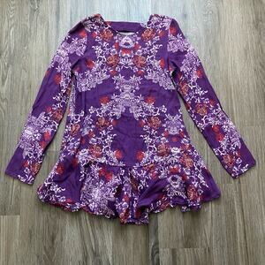 Free People Smooth Talker Tunic Women's XS Purple Floral Boho Pockets Open Back